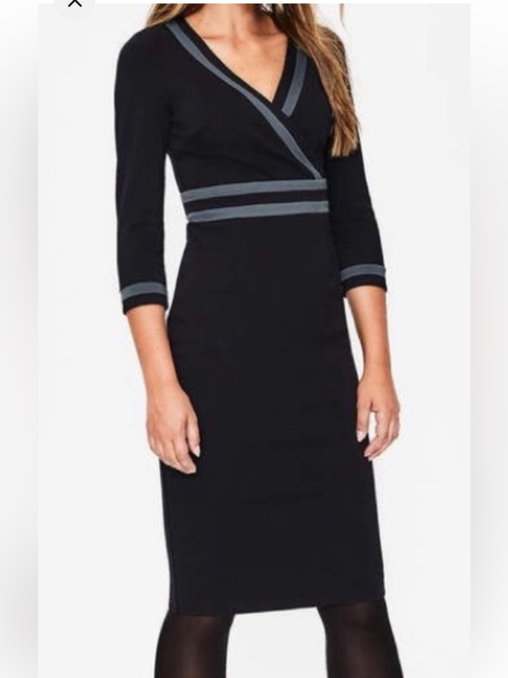 Boden Nellie Black Midi Dress with Gray Trim